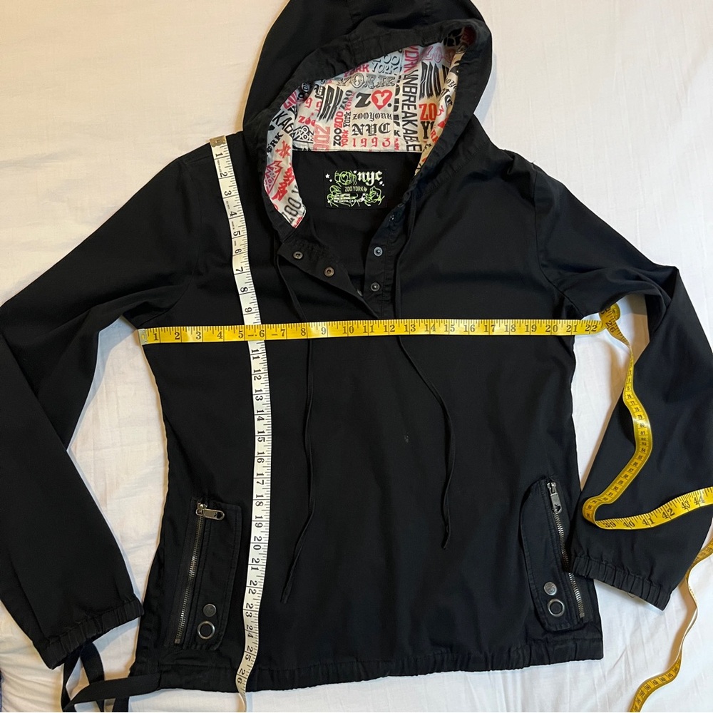 Black Zoo York Y2K Lightweight Hoodie with Waist tie, front buttons and pockets - Picture 7 of 13